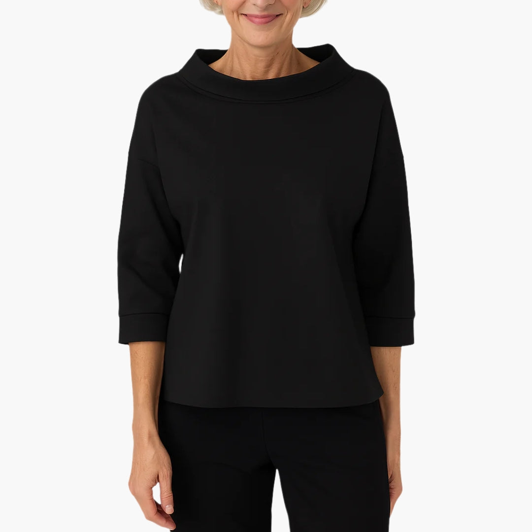 Top femme élégant col montant manches courtes
