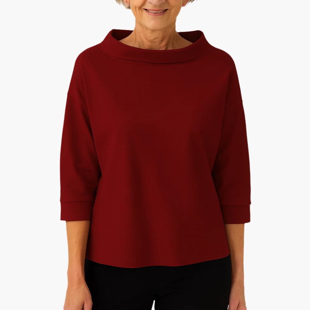Top femme élégant col montant manches courtes
