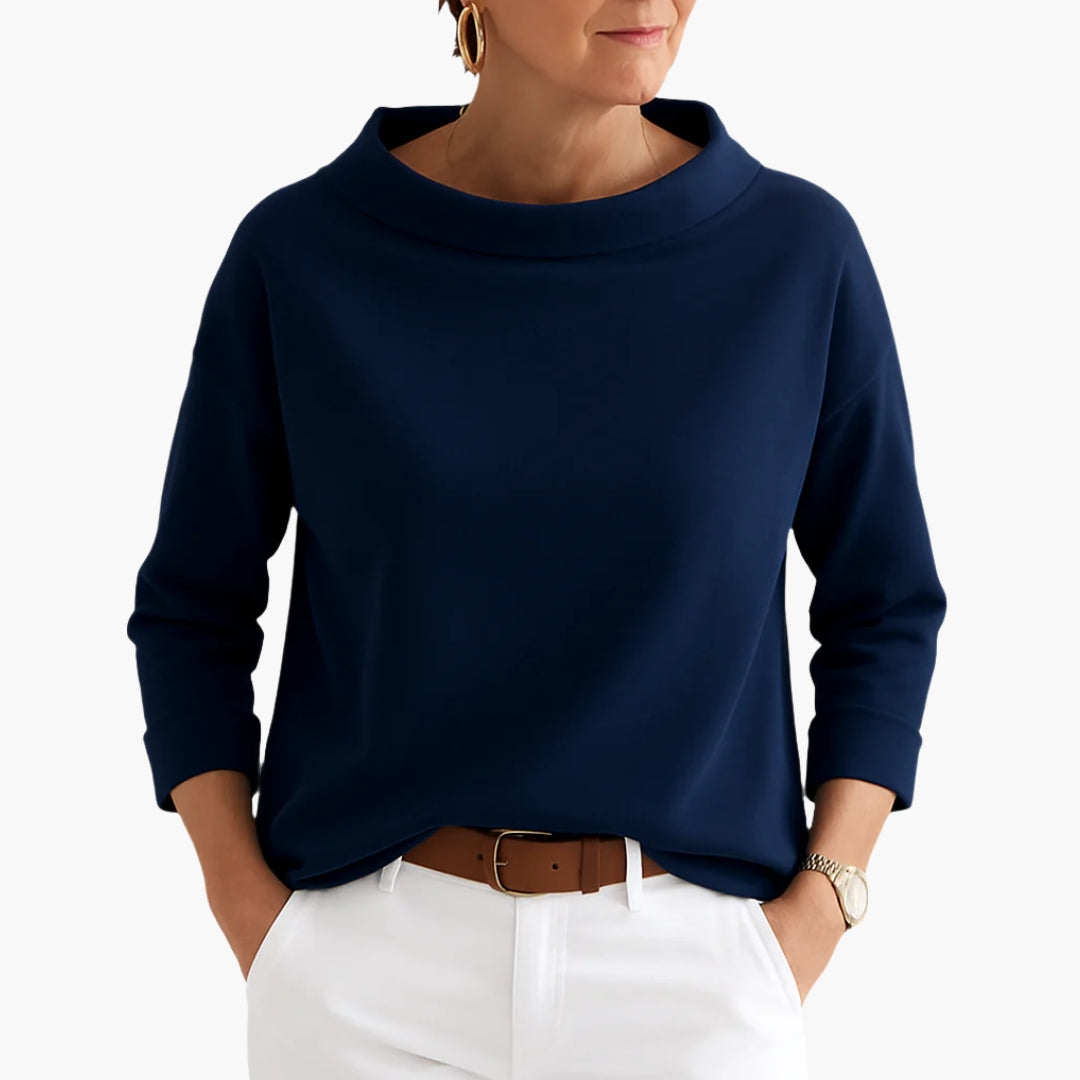 Top femme élégant col montant manches courtes