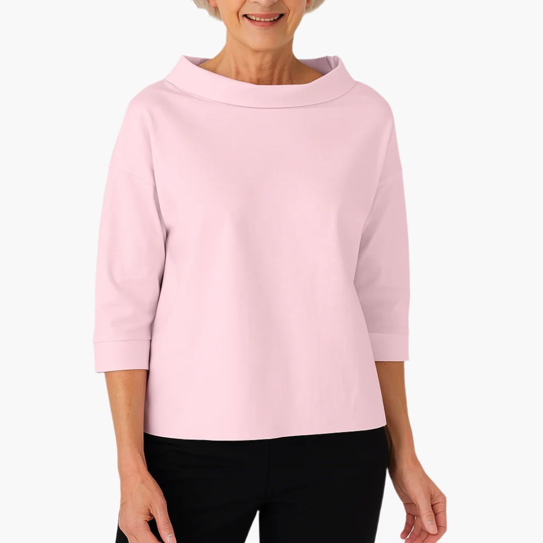 Top femme élégant col montant manches courtes