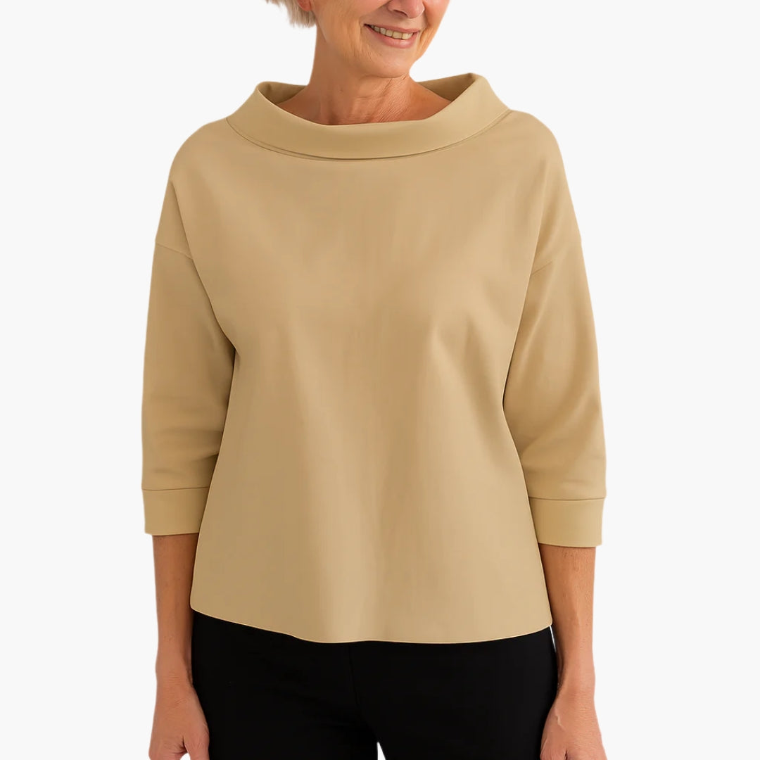 Top femme élégant col montant manches courtes