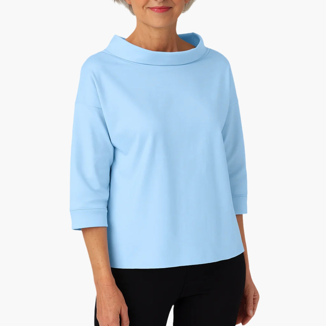 Top femme élégant col montant manches courtes