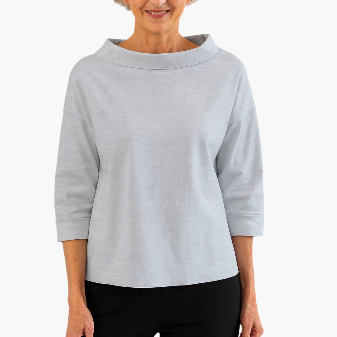 Top femme élégant col montant manches courtes