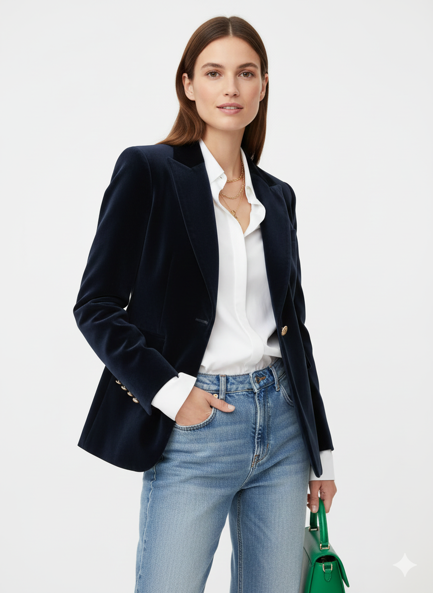 Blazer Femme Luxe Vert Émeraude avec Boutons Brillants