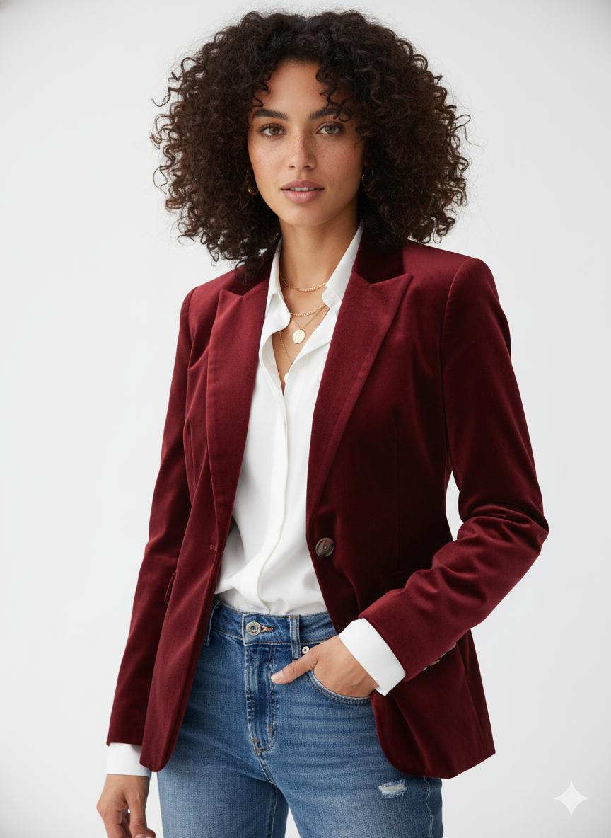 Blazer Femme Luxe Vert Émeraude avec Boutons Brillants