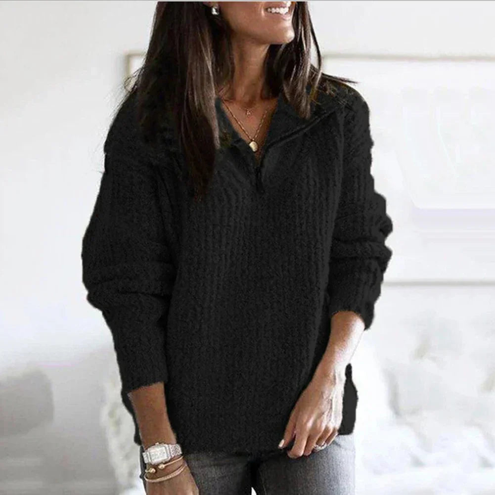 Pull Femme Décontracté au Col V avec Coupe Relâchée