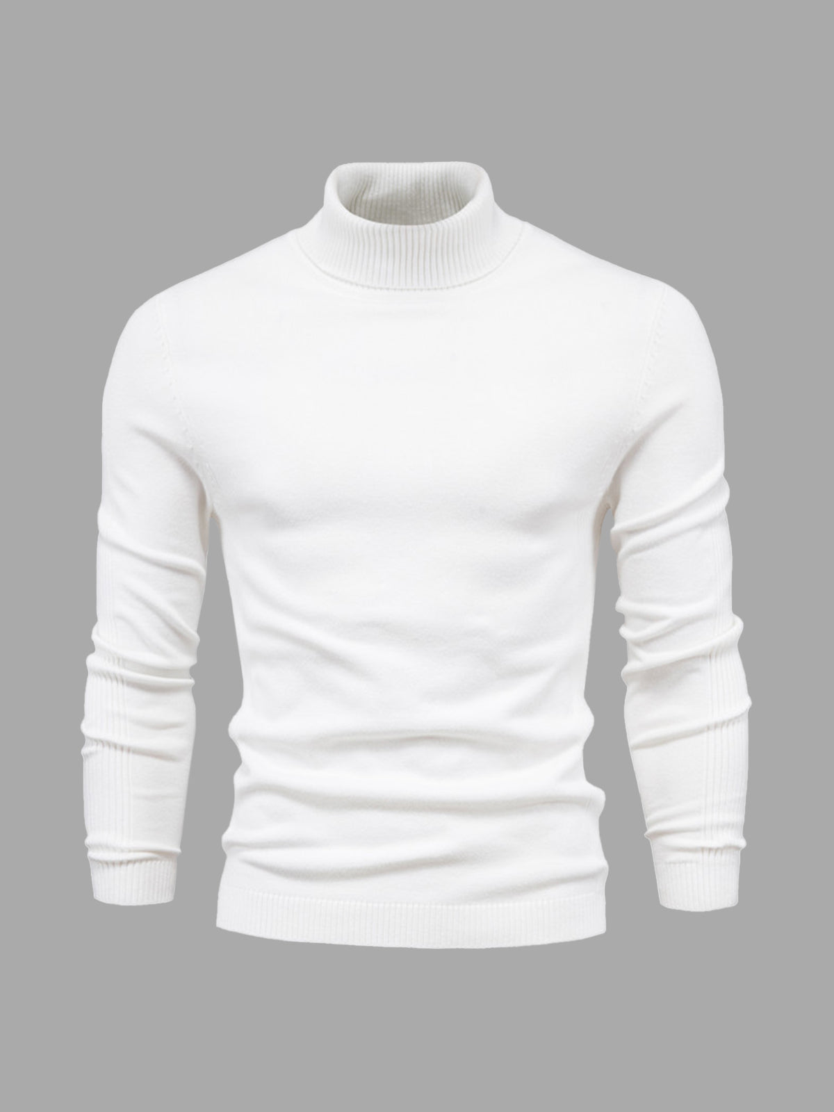 Pull Homme Blanc à Col Roulé Côtelé
