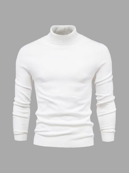 Pull Homme Blanc à Col Roulé Côtelé