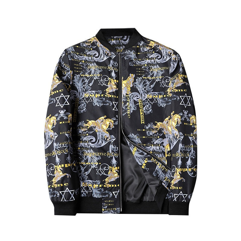 Blouson Streetwear Graphique à Fermeture Éclair pour Homme