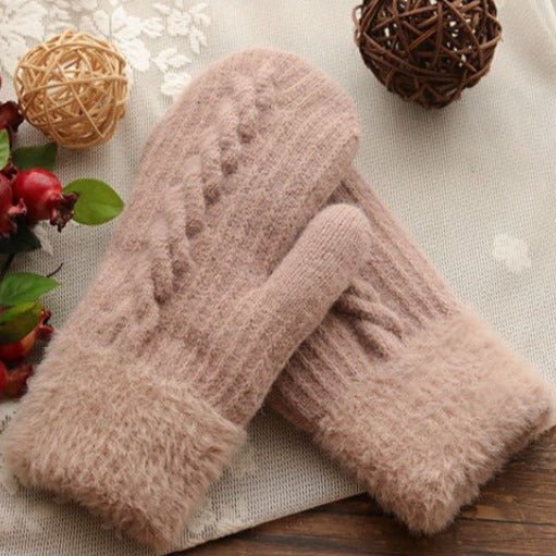 Gants Tricotés Femmes avec Bord Coton pour Hiver