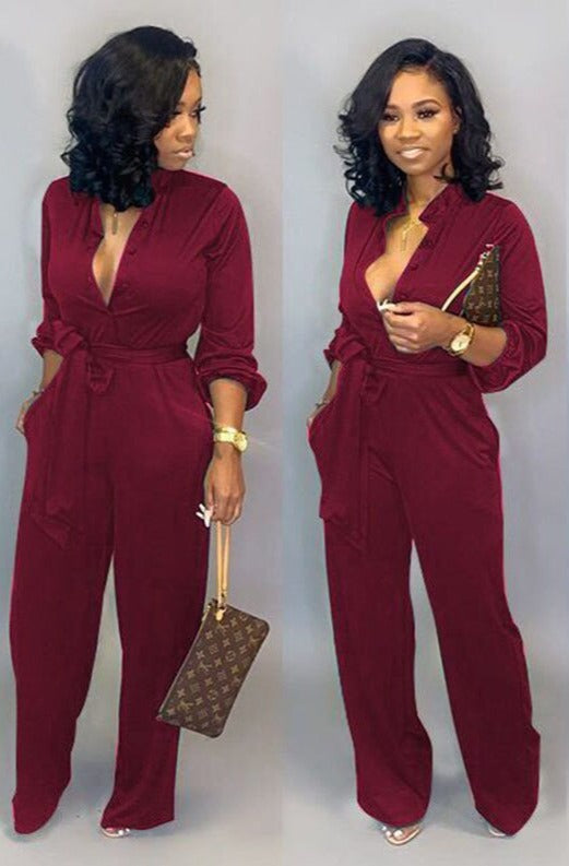Combinaison Femme Élégante Boutonnée Longue