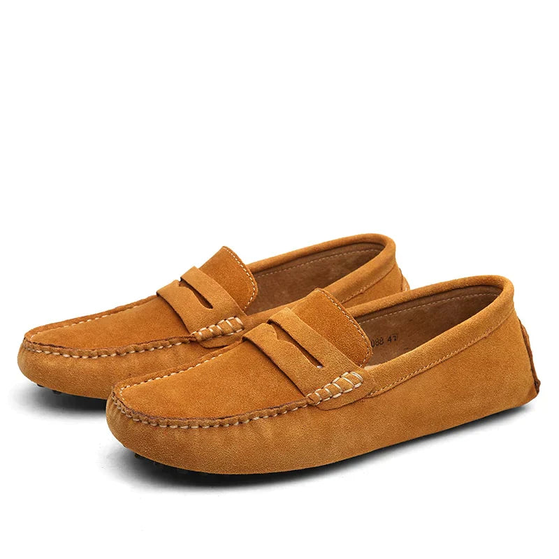 Mocassins cuir brun homme, semelle caoutchouc renforcée
