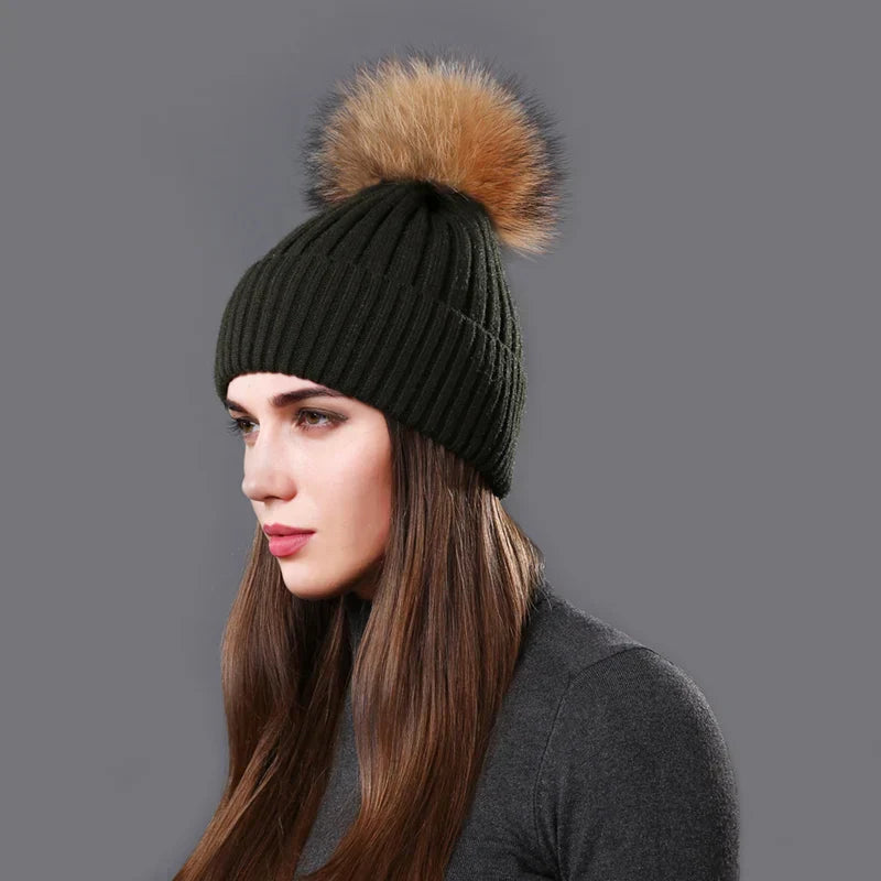 Bonnet Hiver Chaud avec Pompon pour Femme et Homme