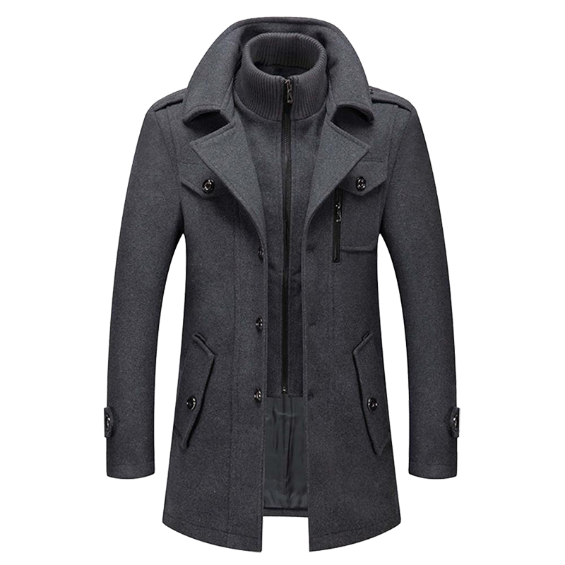 Manteau Homme Élégant en Laine - Pardessus Long Tailleur Boutonné