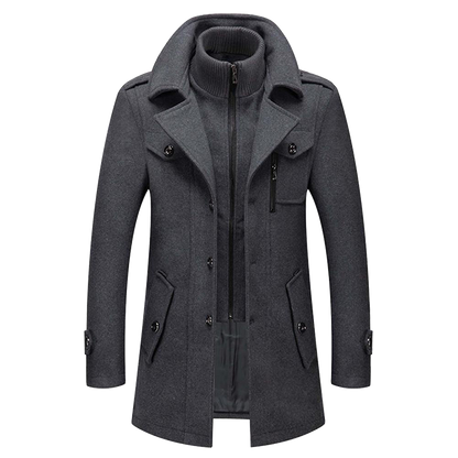 Manteau Homme Élégant en Laine - Pardessus Long Tailleur Boutonné
