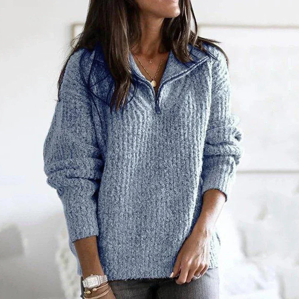 Pull Femme Décontracté au Col V avec Coupe Relâchée