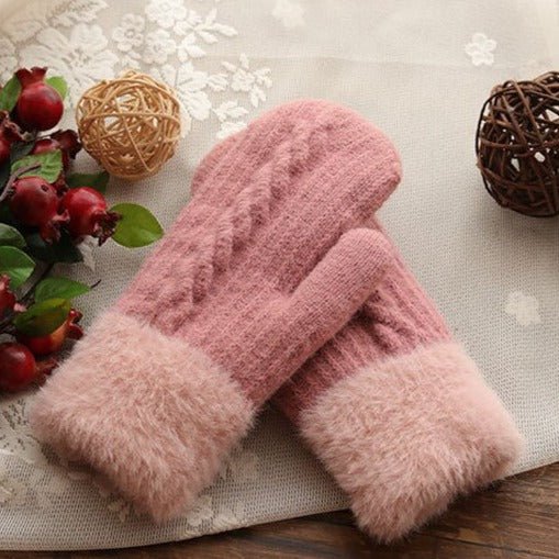 Gants Tricotés Femmes avec Bord Coton pour Hiver