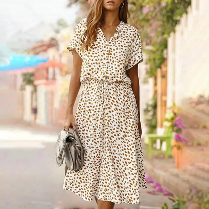 PolkaBrise™ – Robe Chemise Femme À Pois Ajustable Élégance Estivale