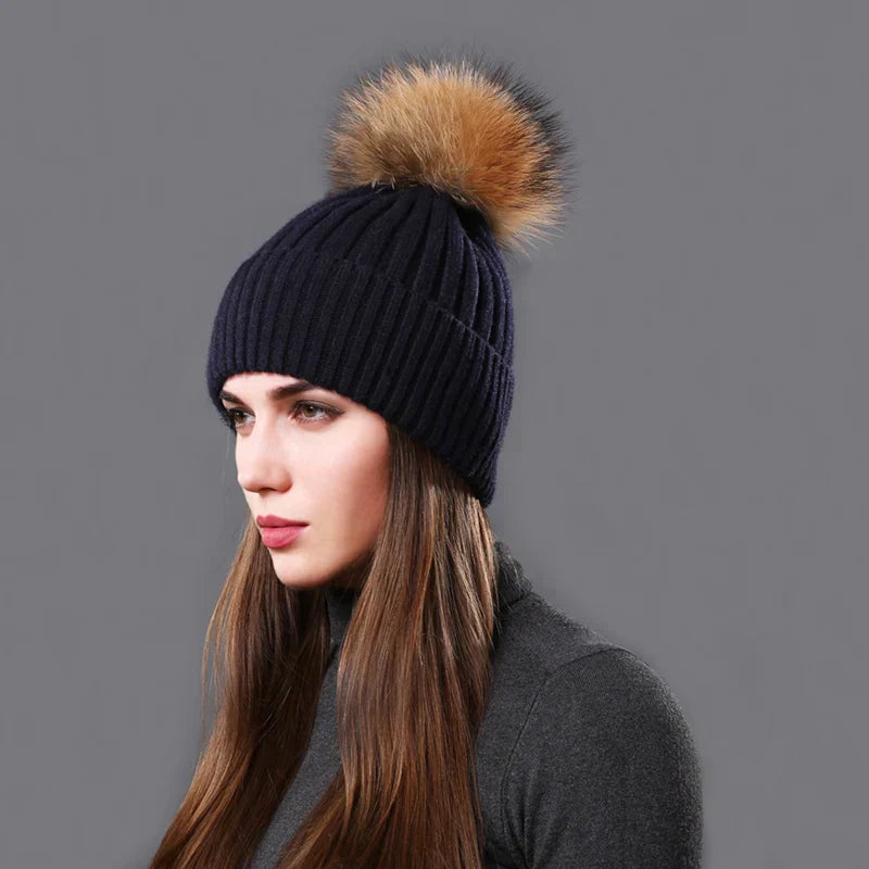 Bonnet Hiver Chaud avec Pompon pour Femme et Homme