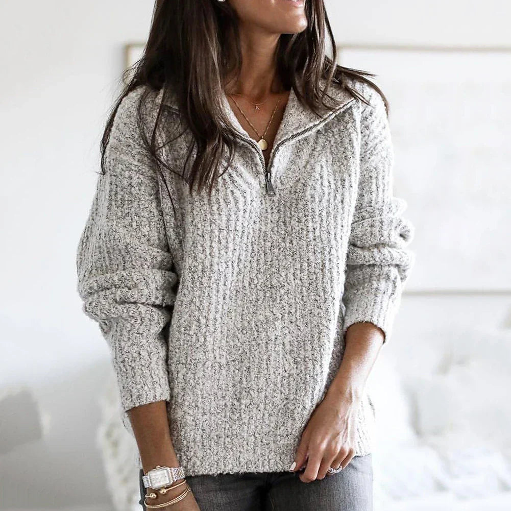 Pull Femme Décontracté au Col V avec Coupe Relâchée