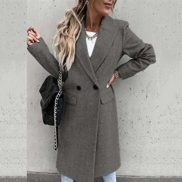 Manteau Femmes Beige Chic à Boutons Or