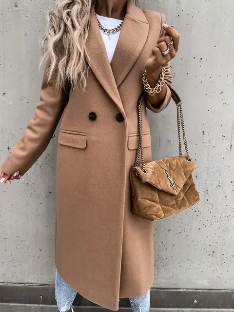 Manteau Femmes Beige Chic à Boutons Or