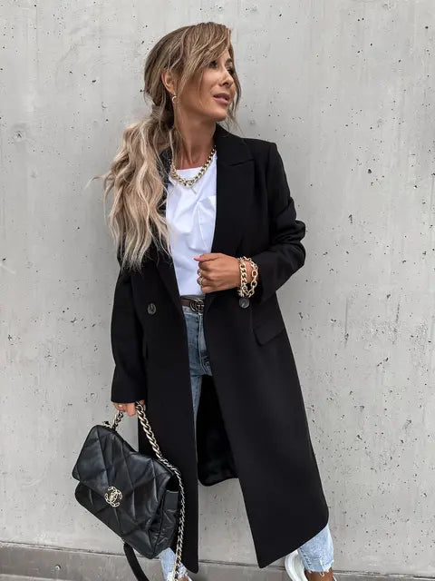 Manteau Femmes Beige Chic à Boutons Or