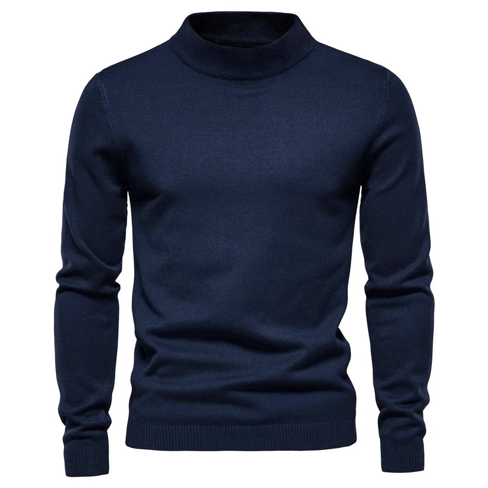 Pull Homme Laine Noire Col Roulé Classique