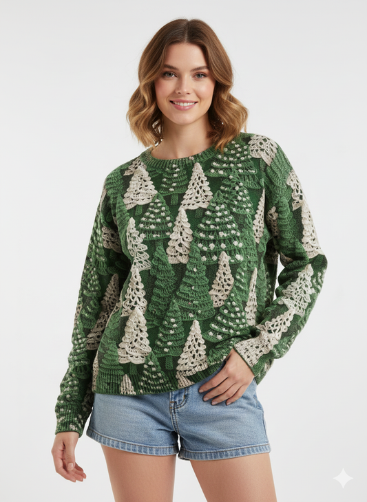 Pull de Noël Femme Élégant – Tricot Chaud à Col Rond avec Motifs Hiver & Manches Longues - LuxeStyle
