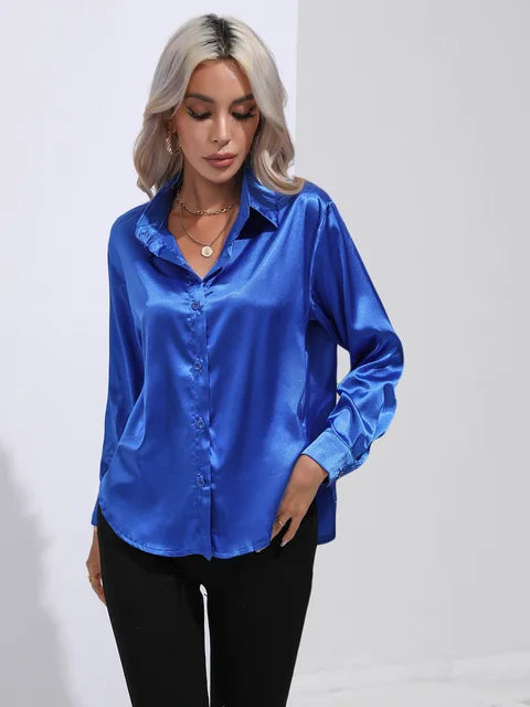 Blouse Femme Luxe en Satin – Chemisier Chic à Manches Longues Brillant - LuxeStyle