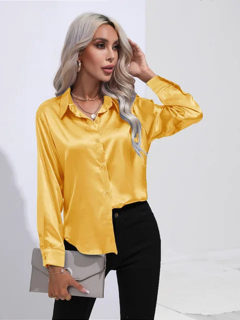 Blouse Femme Luxe en Satin – Chemisier Chic à Manches Longues Brillant