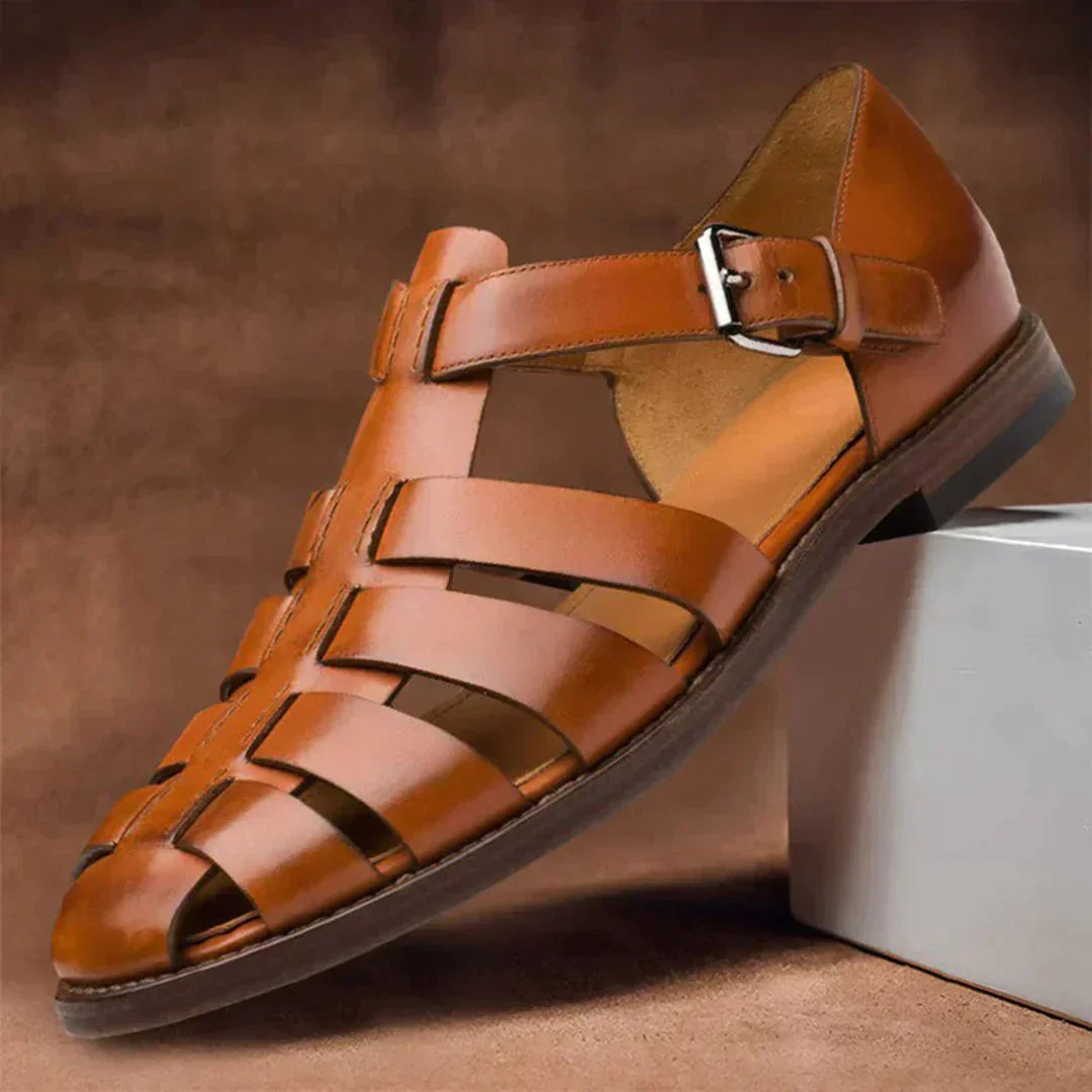 Sandale Cuir Classique Homme à Boucle Décorative