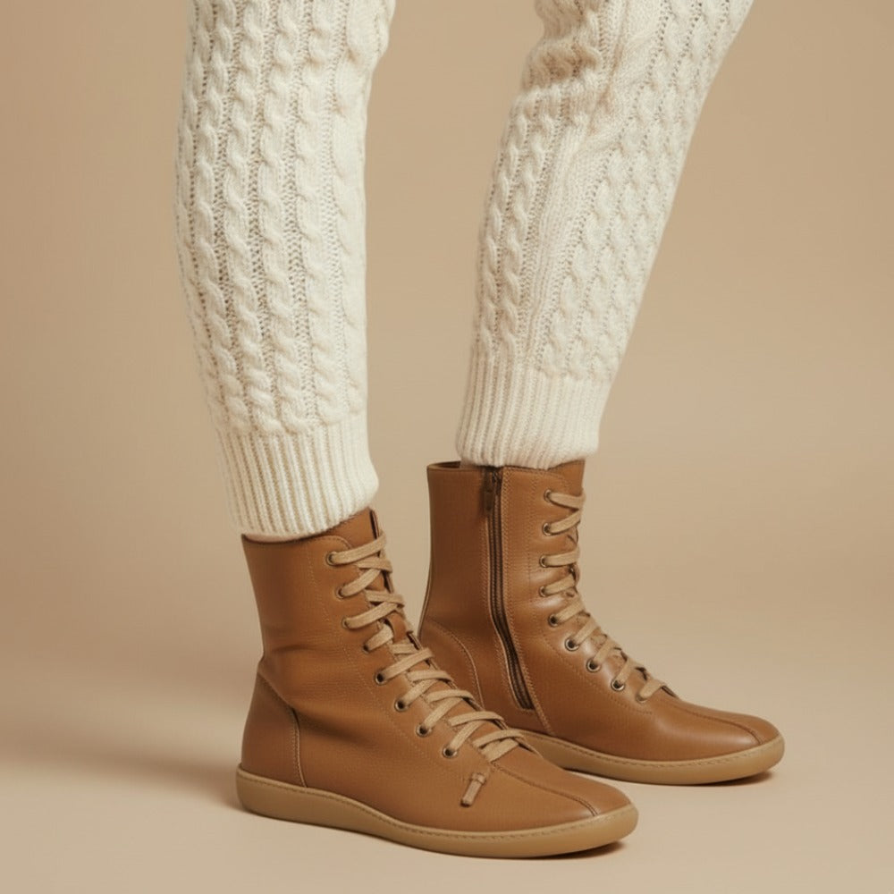 Bottes Femmes Chic Mi-Mollet - Chaussures Rétro Lacets Zippées - LuxeStyle