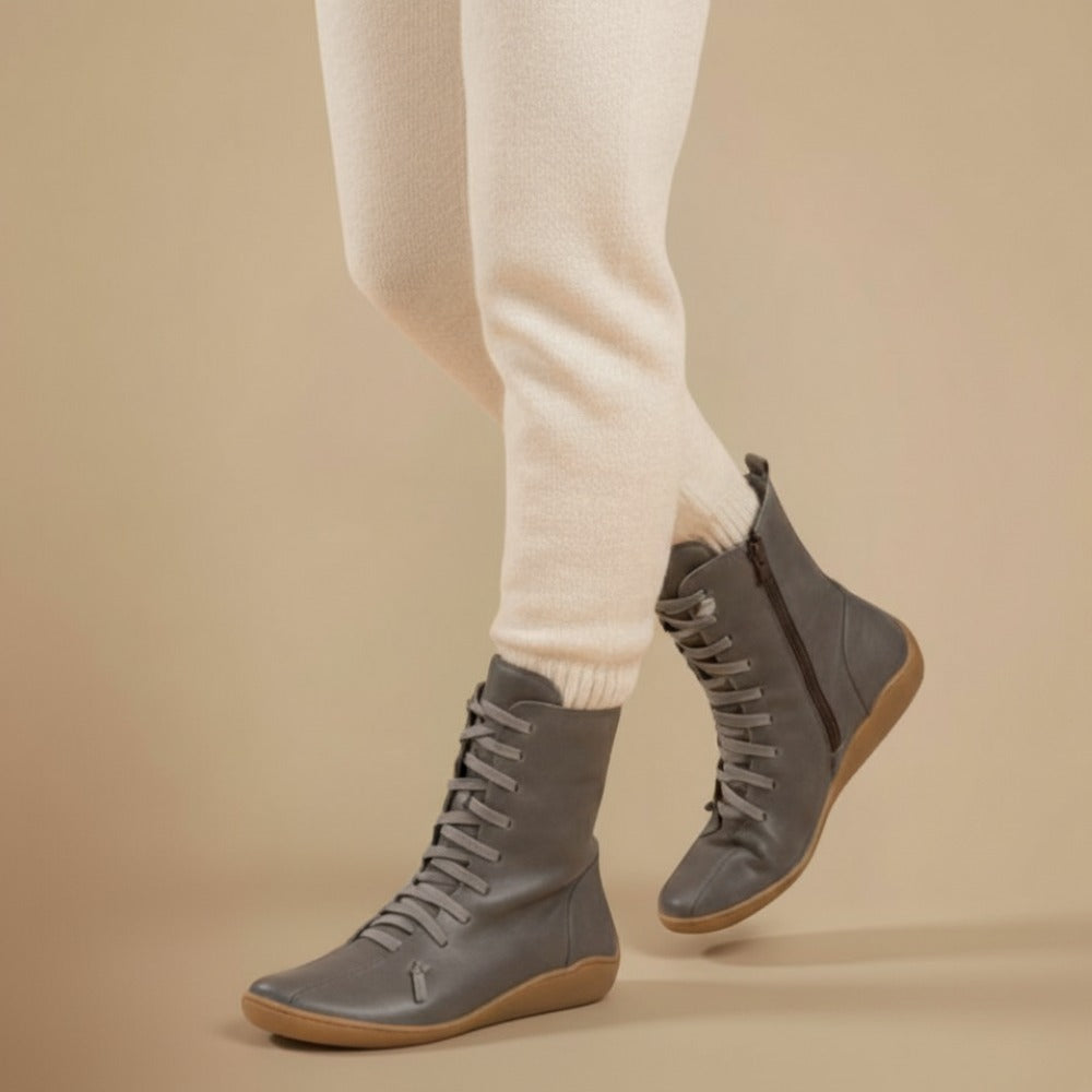 Bottes Femmes Chic Mi-Mollet - Chaussures Rétro Lacets Zippées