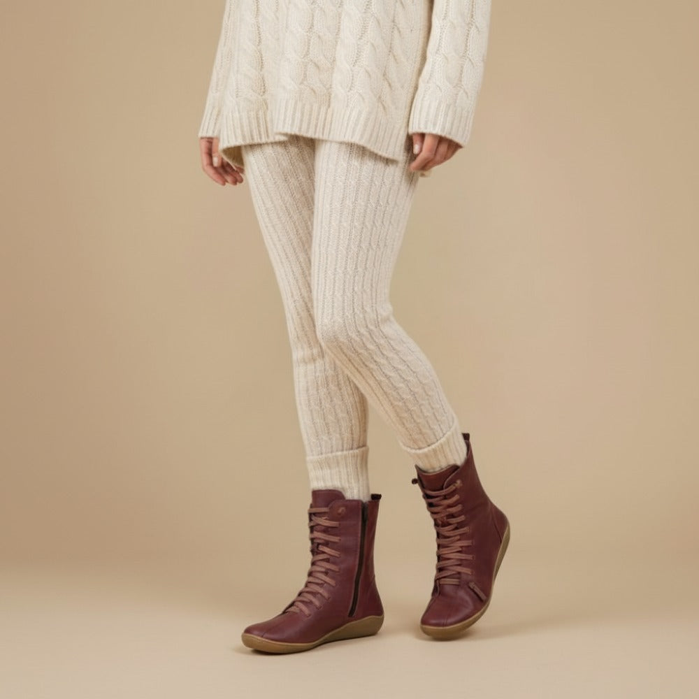 Bottes Femmes Chic Mi-Mollet - Chaussures Rétro Lacets Zippées