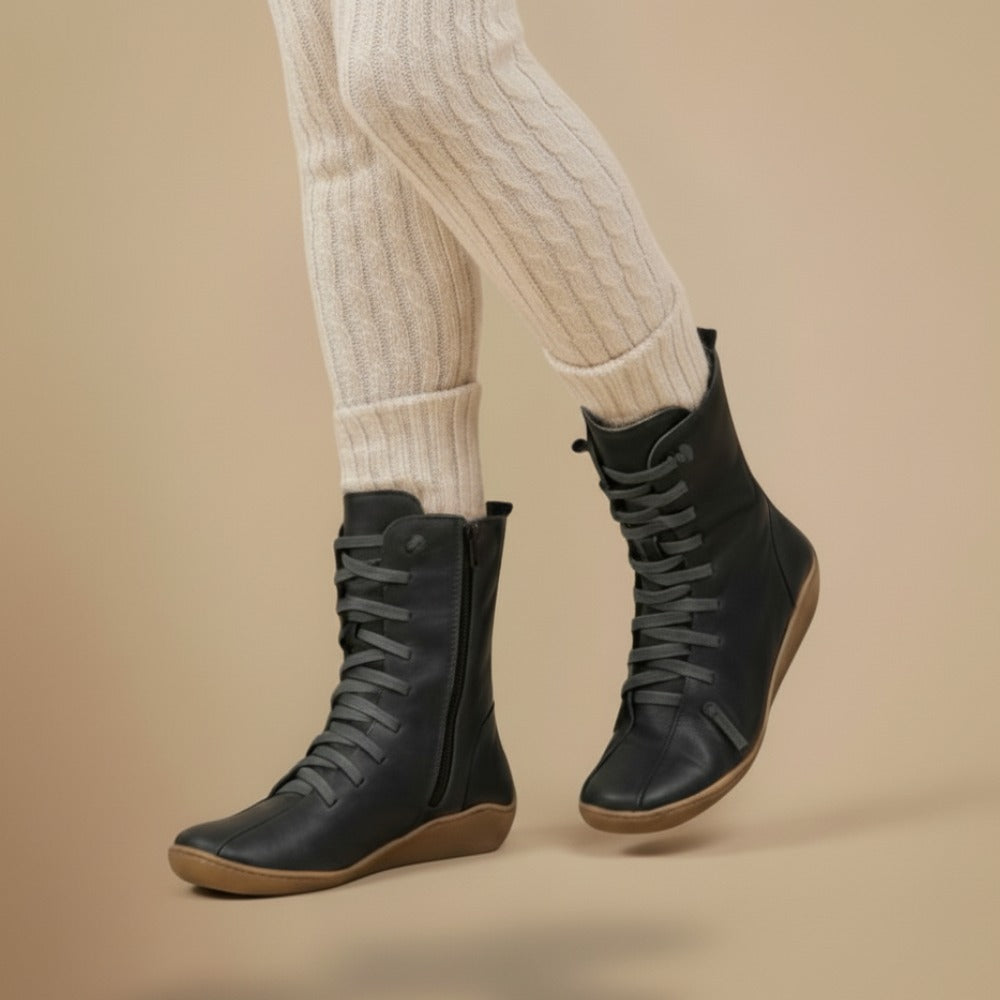 Bottes Femmes Chic Mi-Mollet - Chaussures Rétro Lacets Zippées