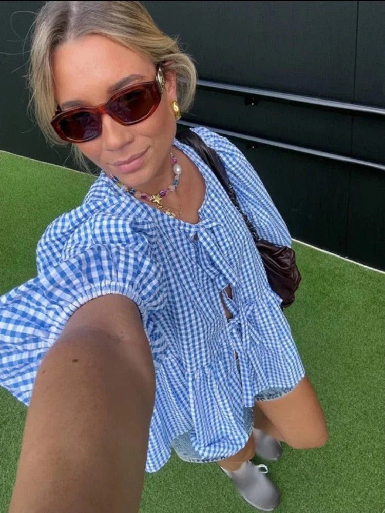 Blouse Rayée Élégante Manches Amples pour Femme