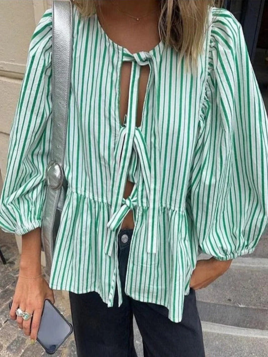 Blouse Rayée Élégante Manches Amples pour Femme - LuxeStyle
