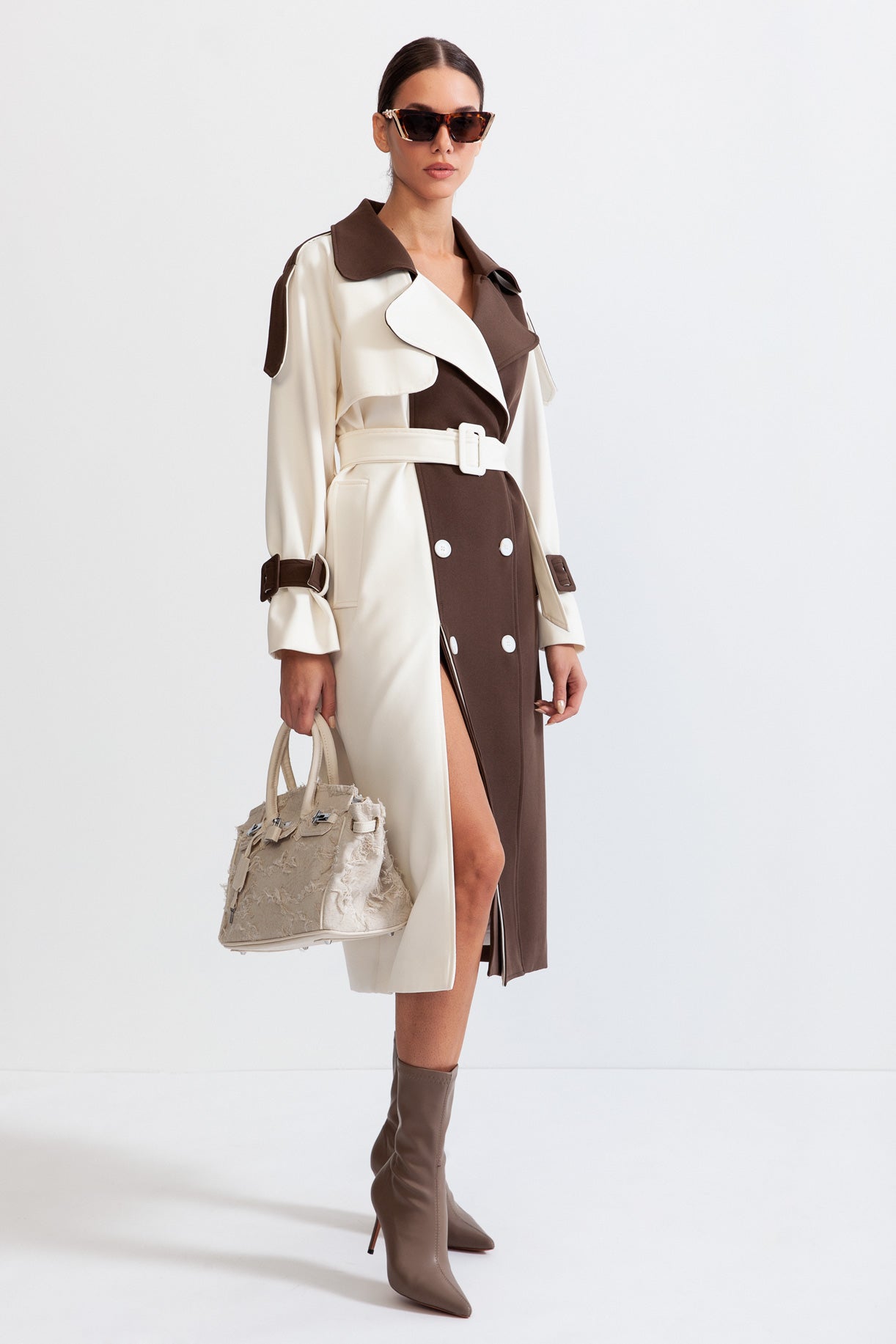 Manteau Long Élégant 2 Coulours avec Ceinture pour Femme - LuxeStyle