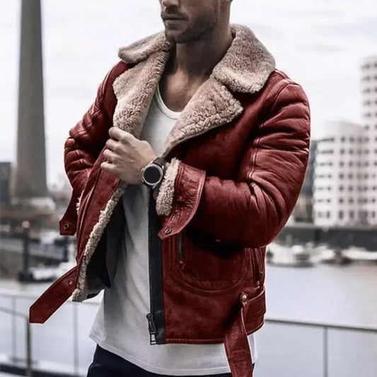 Blouson Cuir Rouge Élégant pour Homme - LuxeStyle