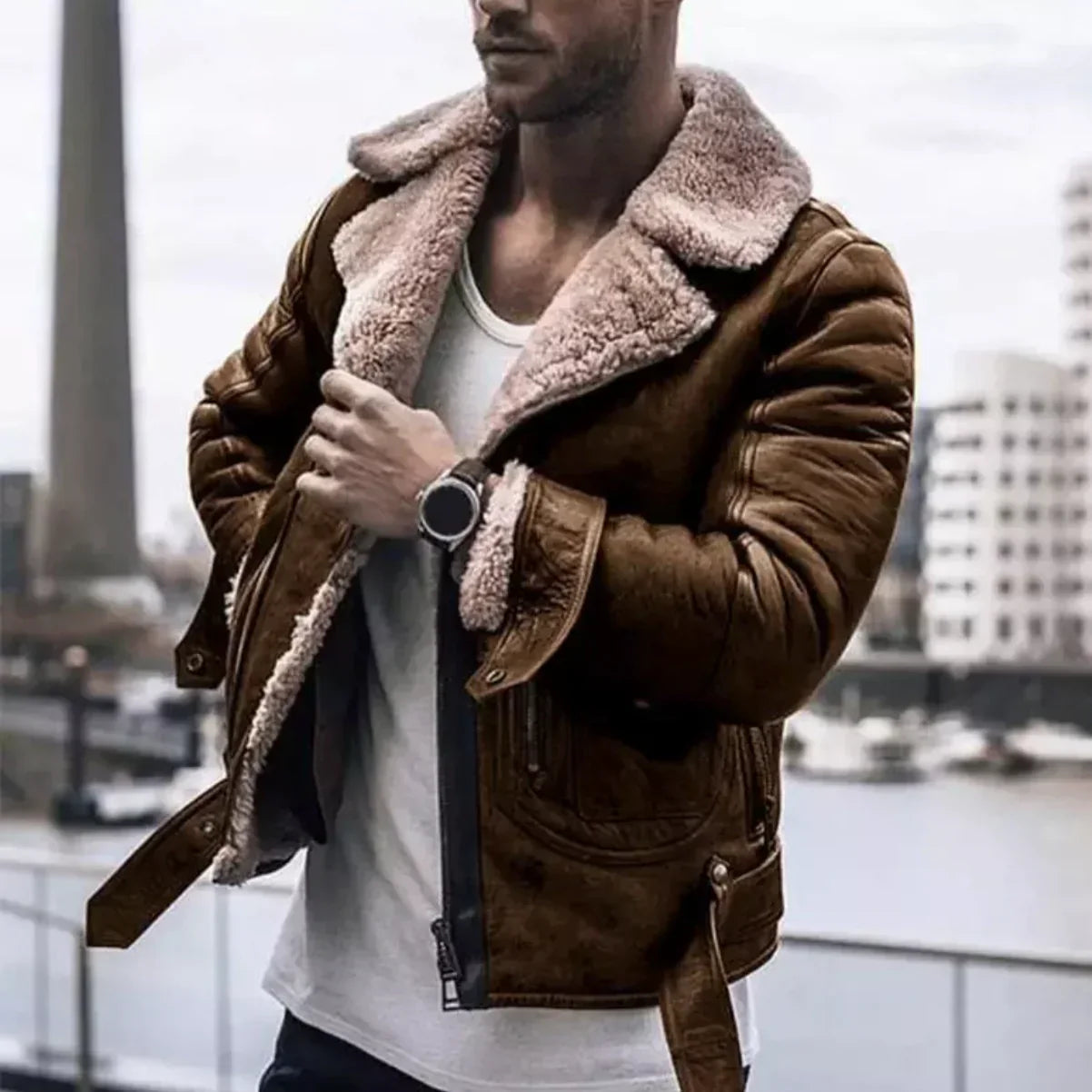 Blouson Cuir Rouge Élégant pour Homme
