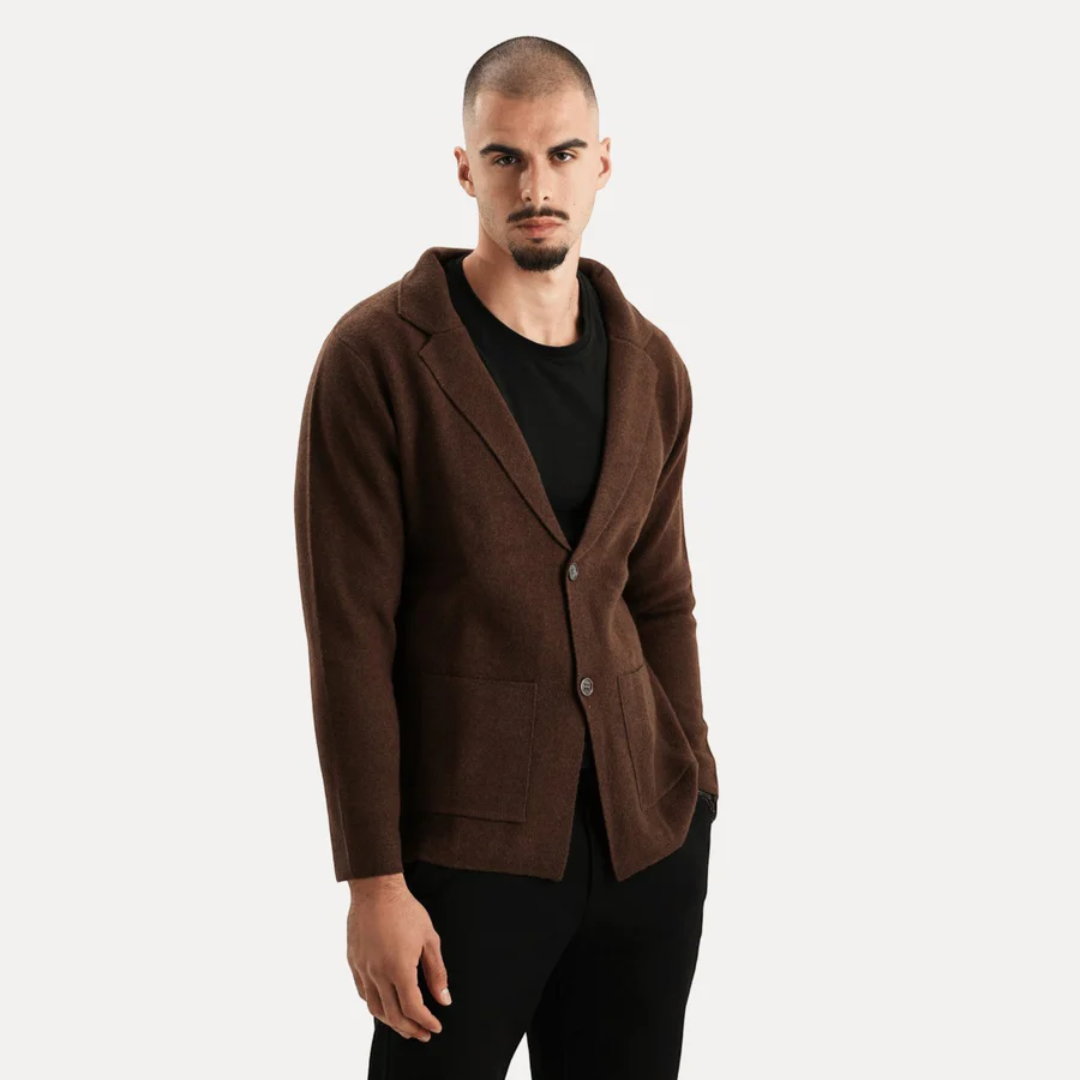 Veste Homme Laine Gris Clair avec Poches et Col Montant