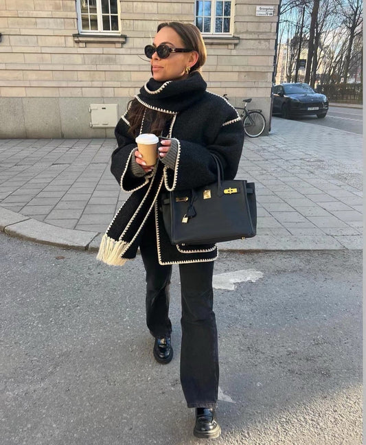 Manteau Femme Hiver Élégant avec Écharpe Intégrée - LuxeStyle