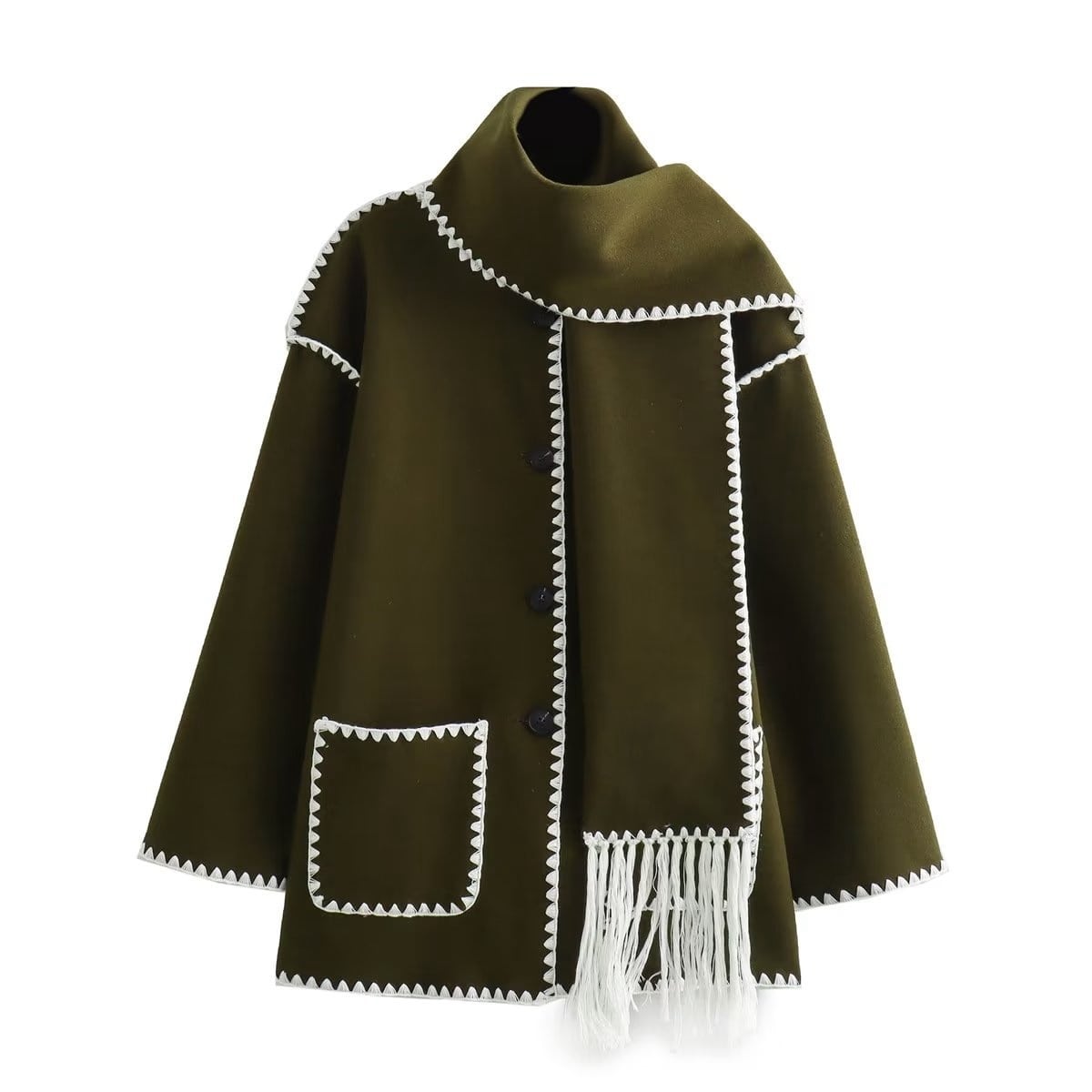 Manteau Femme Hiver Élégant avec Écharpe Intégrée