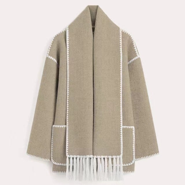 Manteau Femme Hiver Élégant avec Écharpe Intégrée