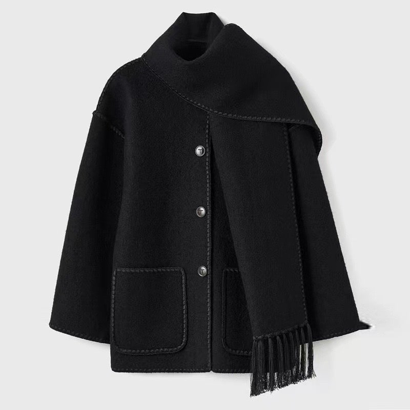 Manteau Femme Hiver Élégant avec Écharpe Intégrée