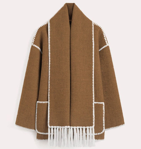 Manteau Femme Hiver Élégant avec Écharpe Intégrée