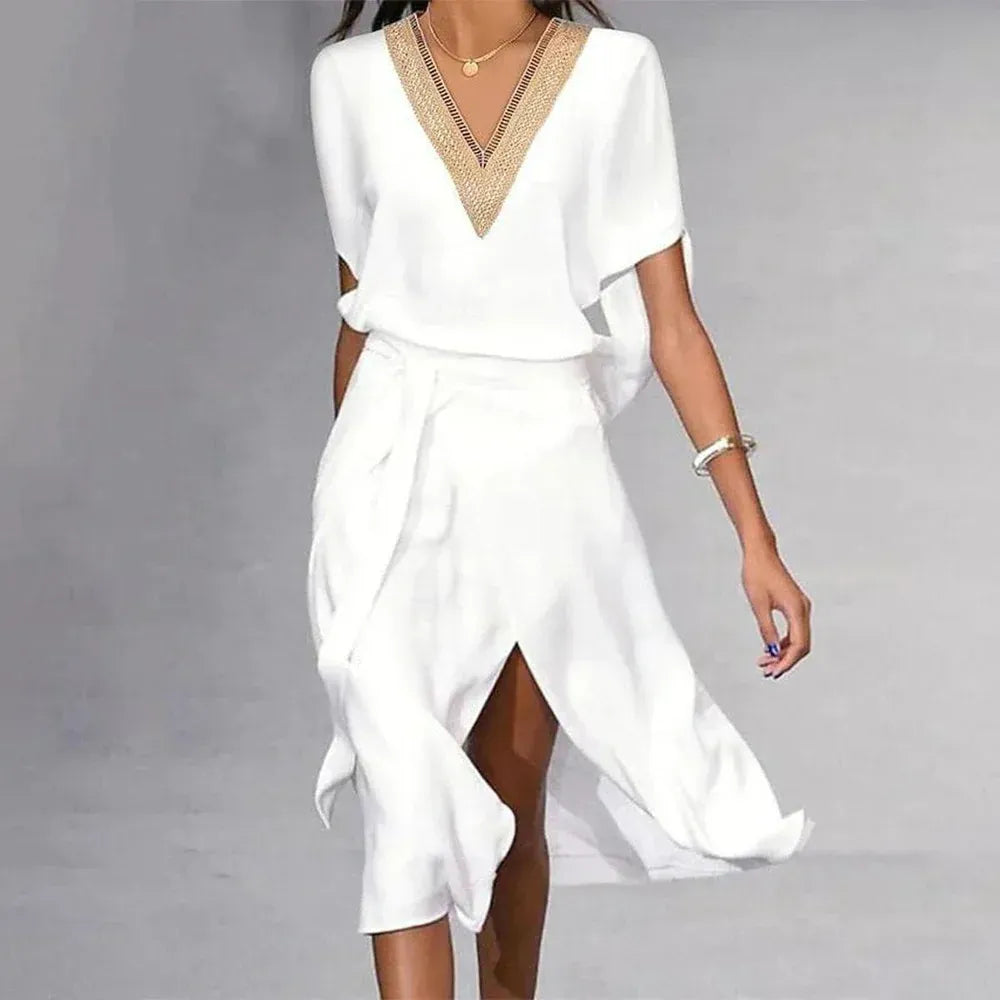 Robe Élégante Mi-Longue Col en V pour Femme - LuxeStyle