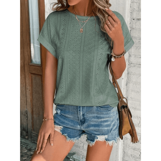 Blouse Élégante Brodée Femmes - Tissu Aéré, Manches Courtes et Style Effortless Chic - LuxeStyle