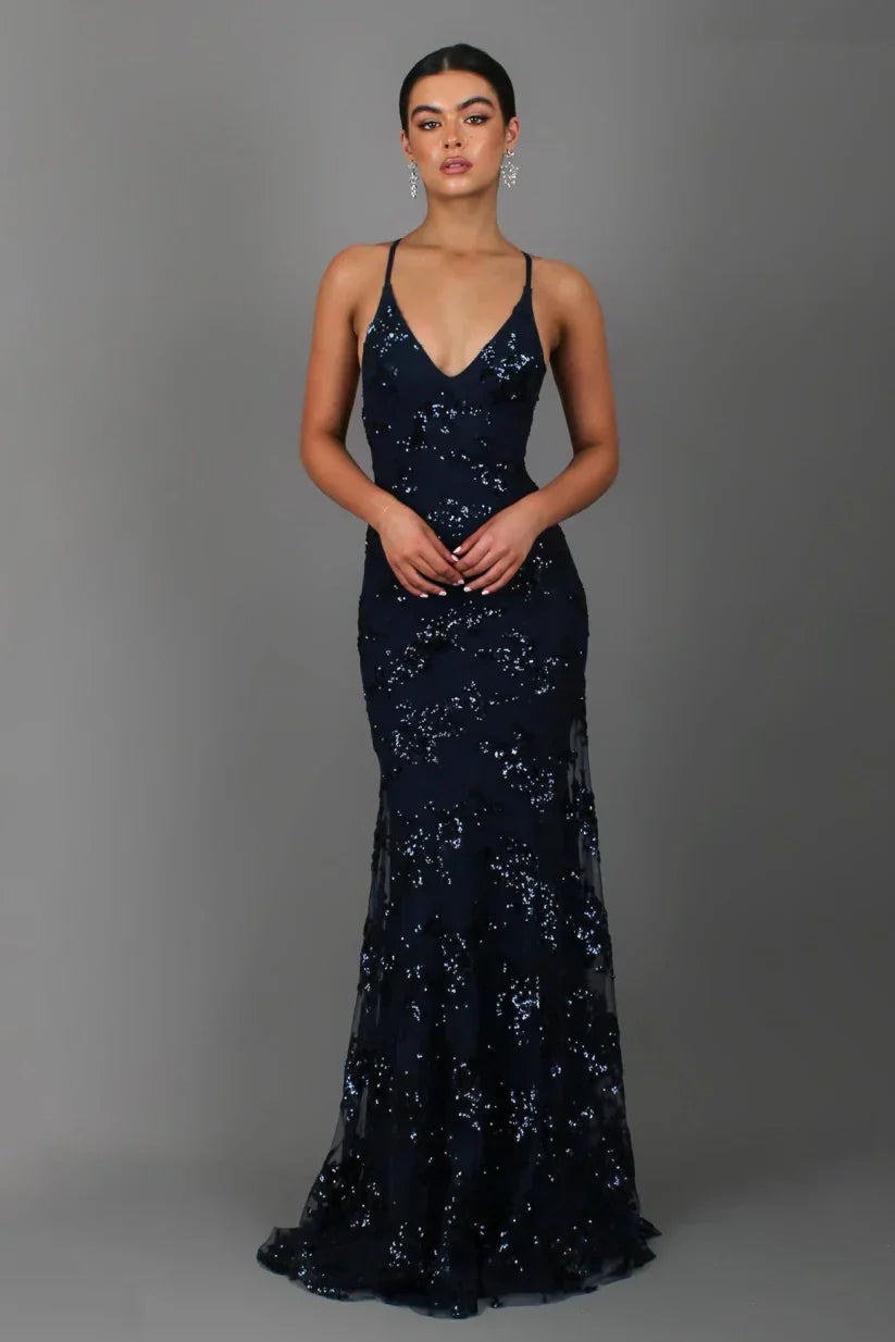 Robe de soirée pailletée femme longue